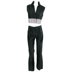S/S 2000 Vintage Dolce & Gabbana Crystal Embellished Black Silk Pant Suit 