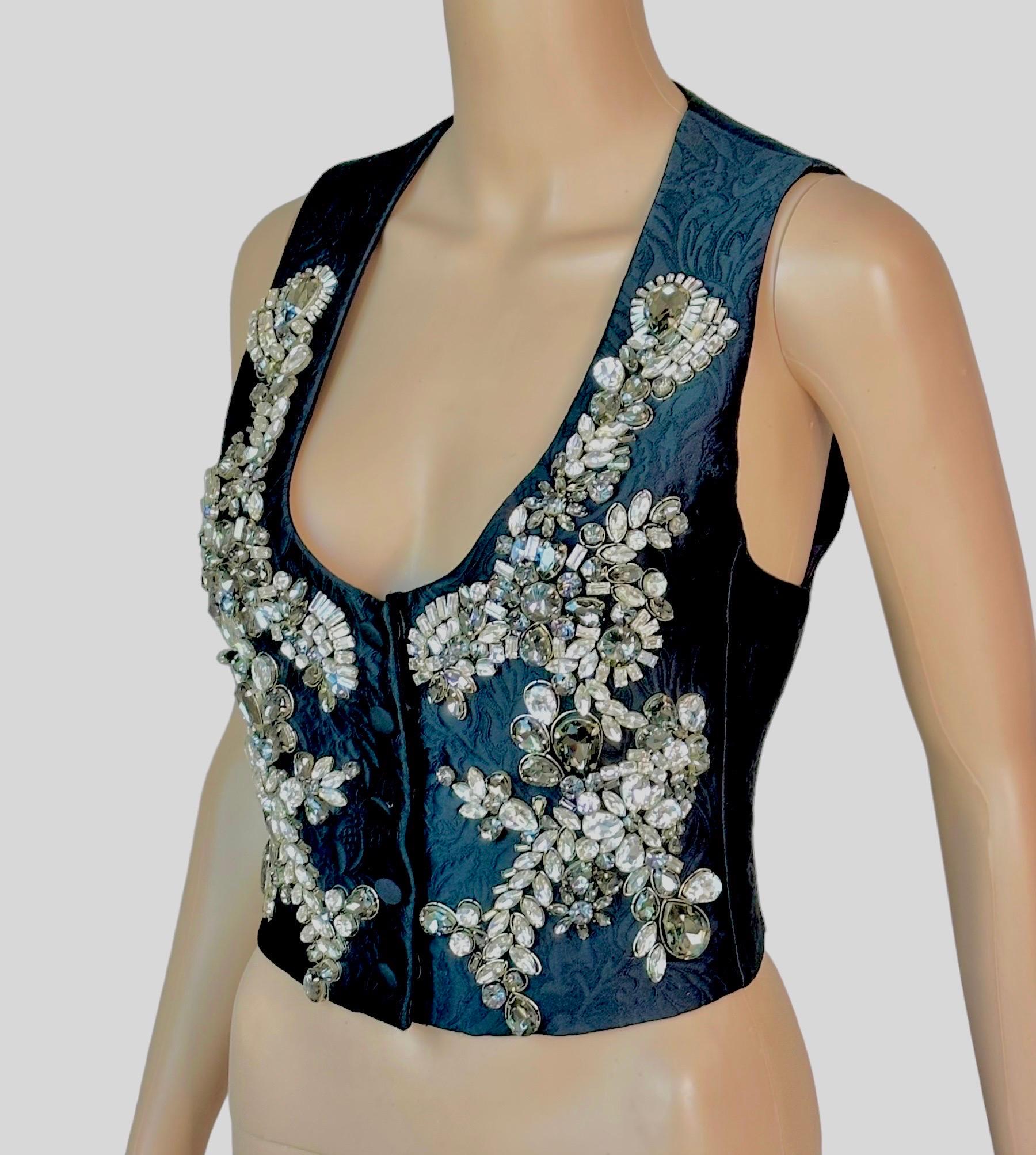 Dolce & Gabbana Crystal Embellished Button-Up Black Vest Crop Top  For Sale 2