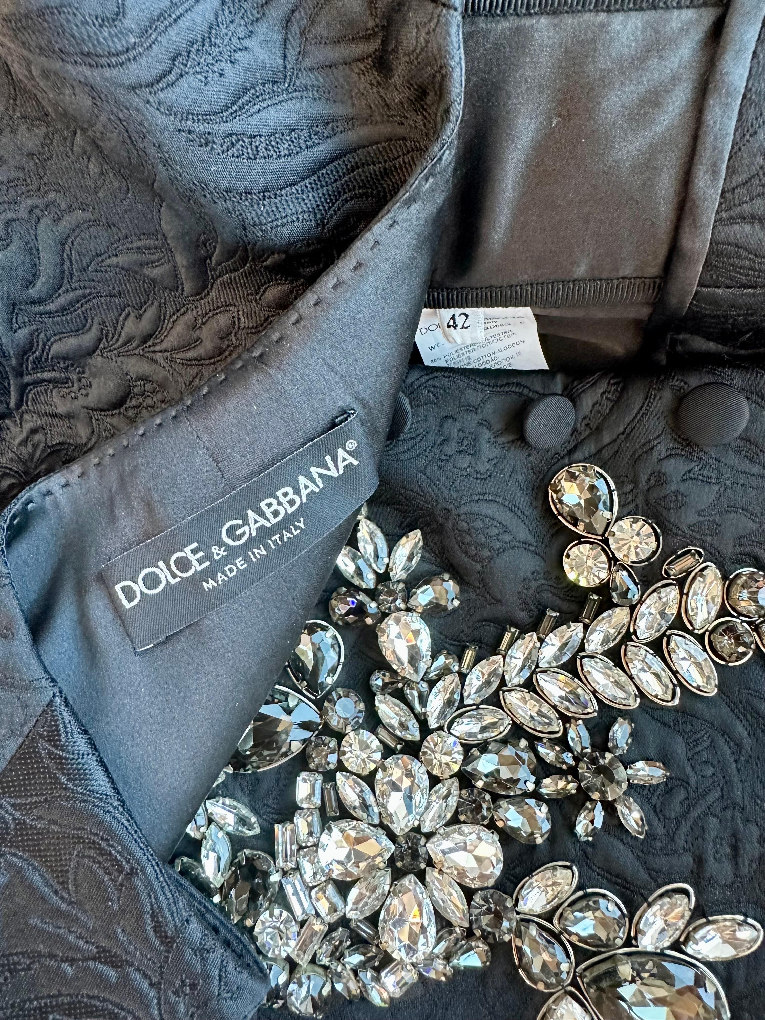 Dolce & Gabbana Crystal Embellished Button-Up Black Vest Crop Top  For Sale 5
