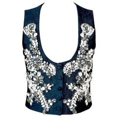 Dolce & Gabbana - Gilet Crop Top nero impreziosito da cristalli e bottoni