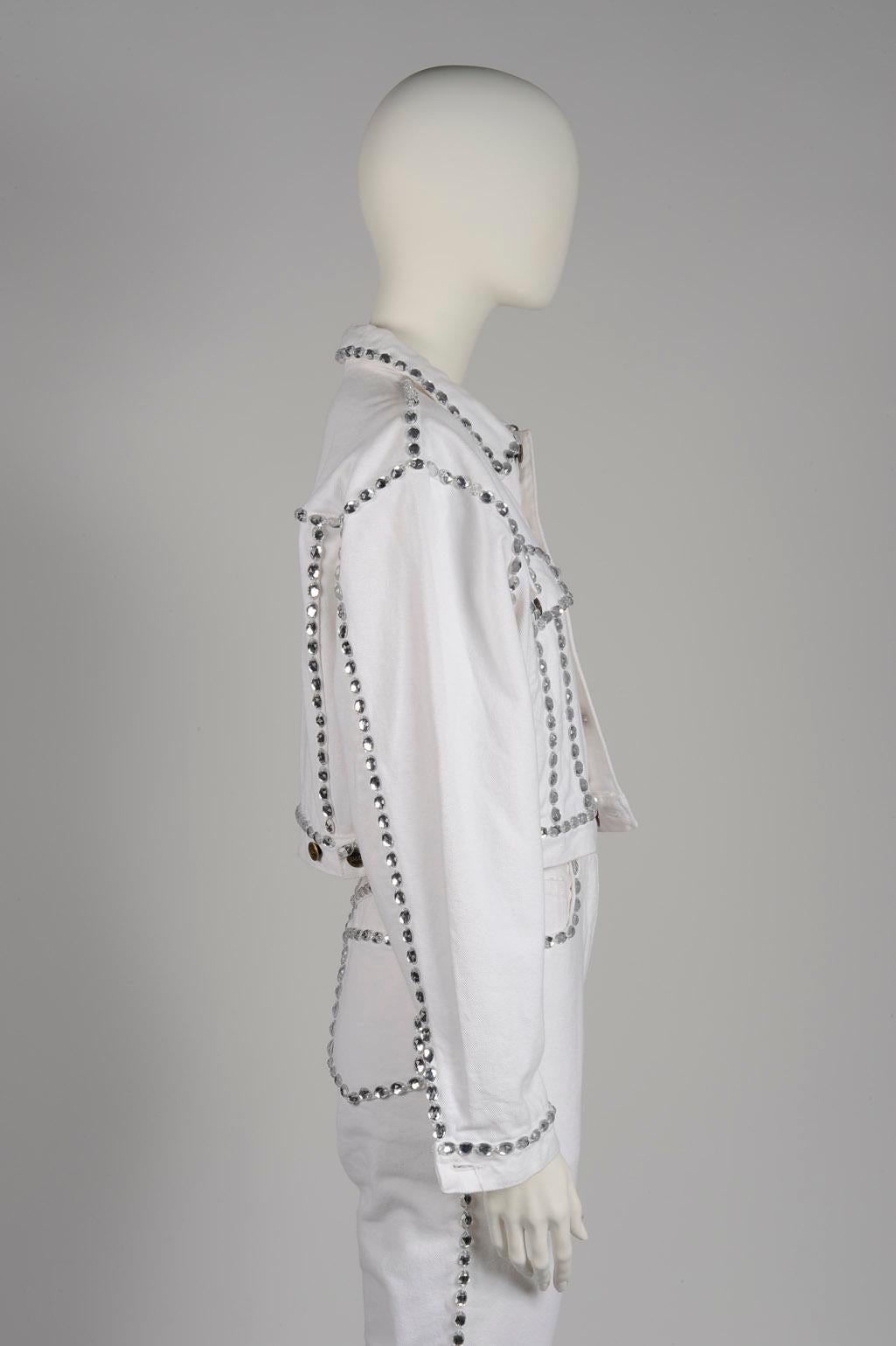 Gray Dolce & Gabbana Crystal-Embellished Denim Ensemble, Spring-Summer 1992 For Sale