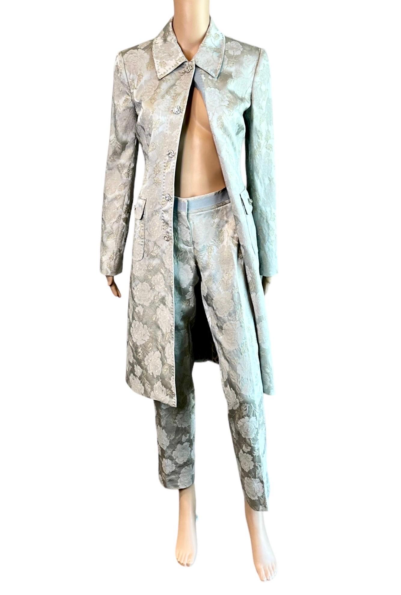 Gray Dolce & Gabbana Crystal Embellished Jacket & Pants 2 Piece Set Pant Suit For Sale