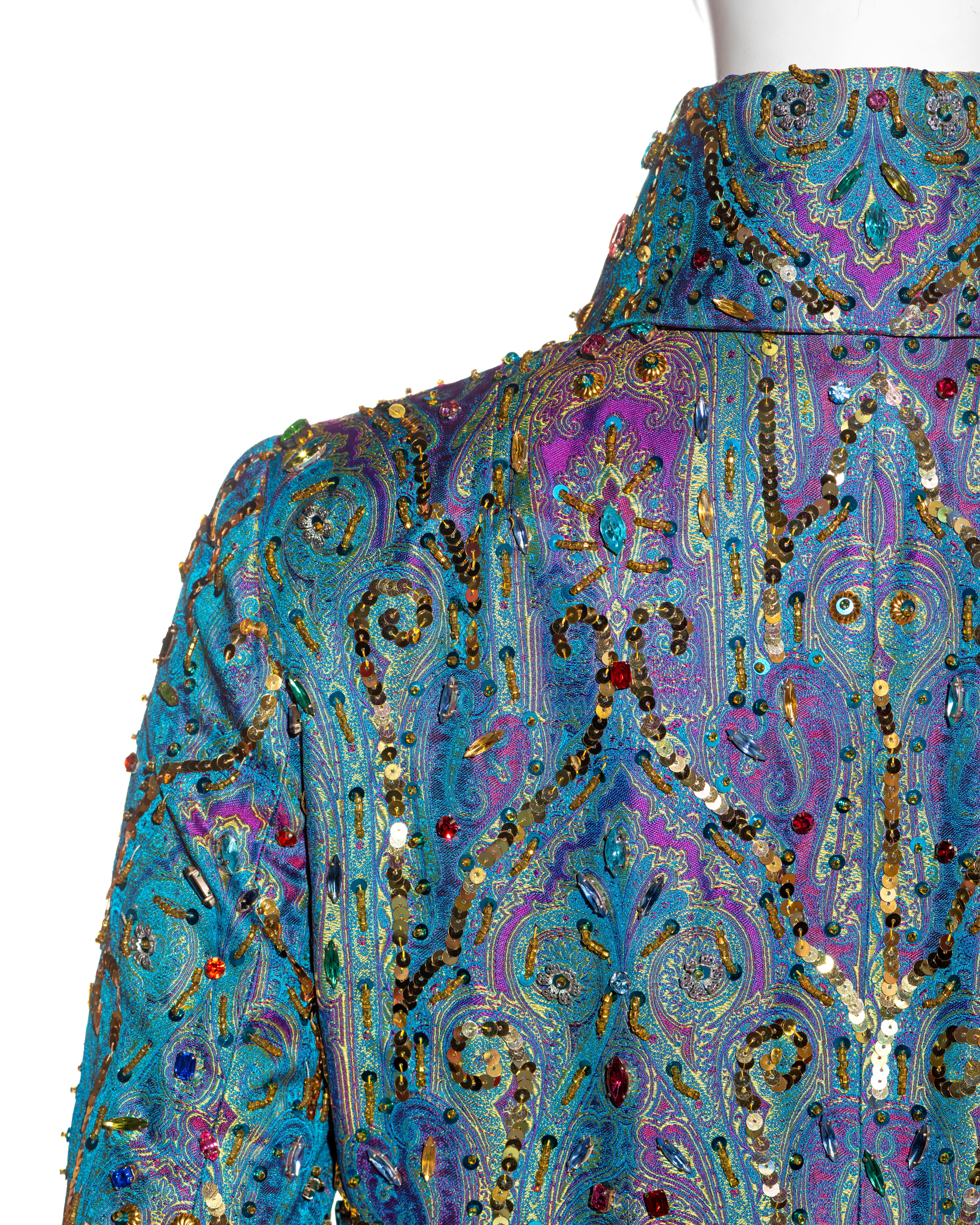 Dolce & Gabbana crystal embellished metallic silk brocade evening coat, ss 2000 For Sale 6
