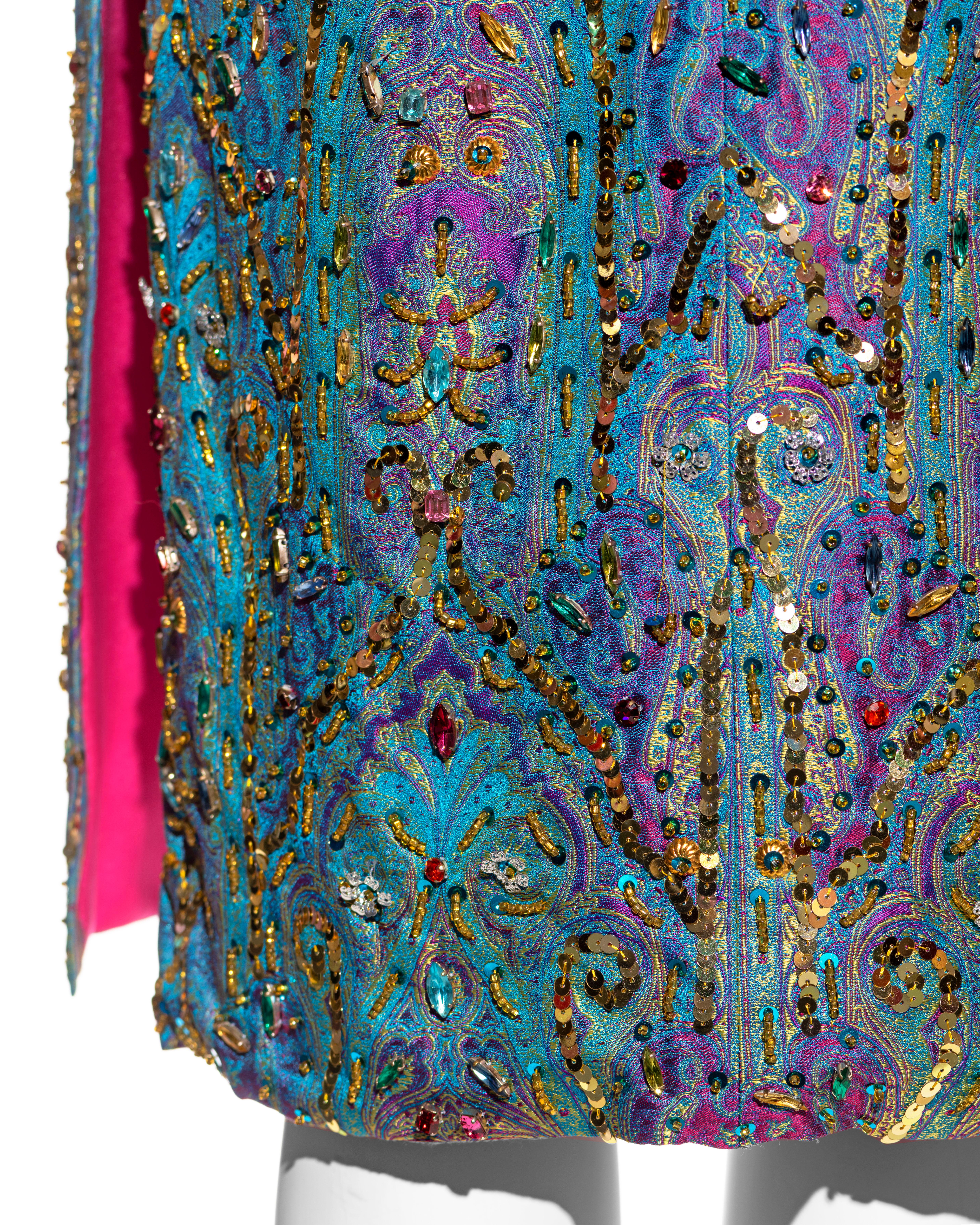 Dolce & Gabbana crystal embellished metallic silk brocade evening coat, ss 2000 For Sale 7