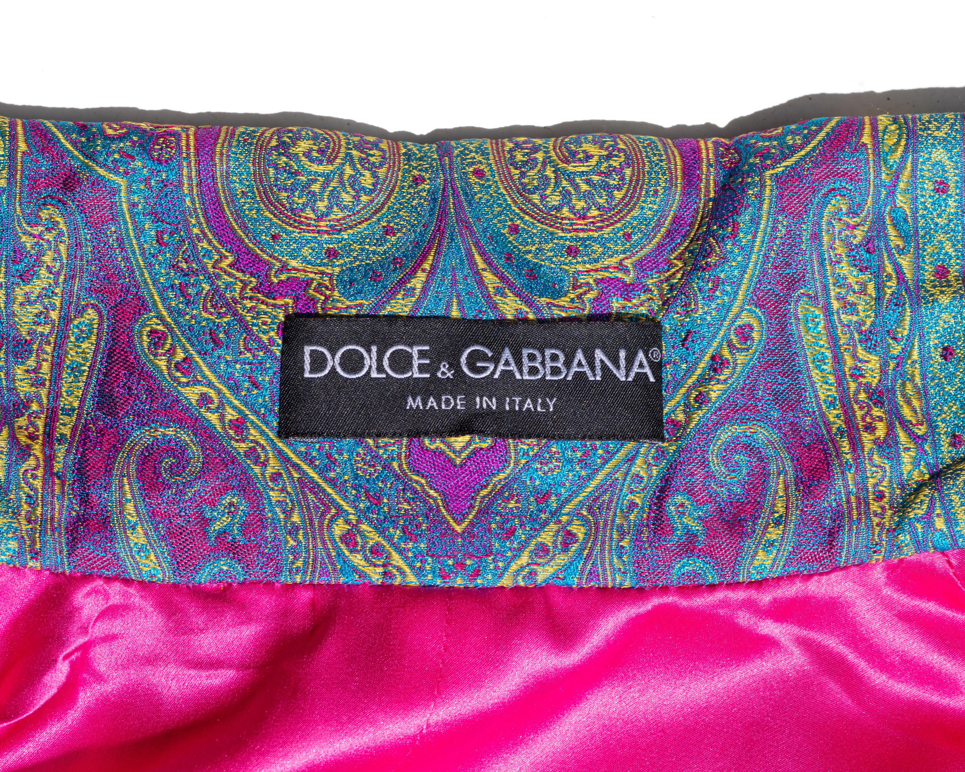 Dolce & Gabbana crystal embellished metallic silk brocade evening coat, ss 2000 For Sale 8