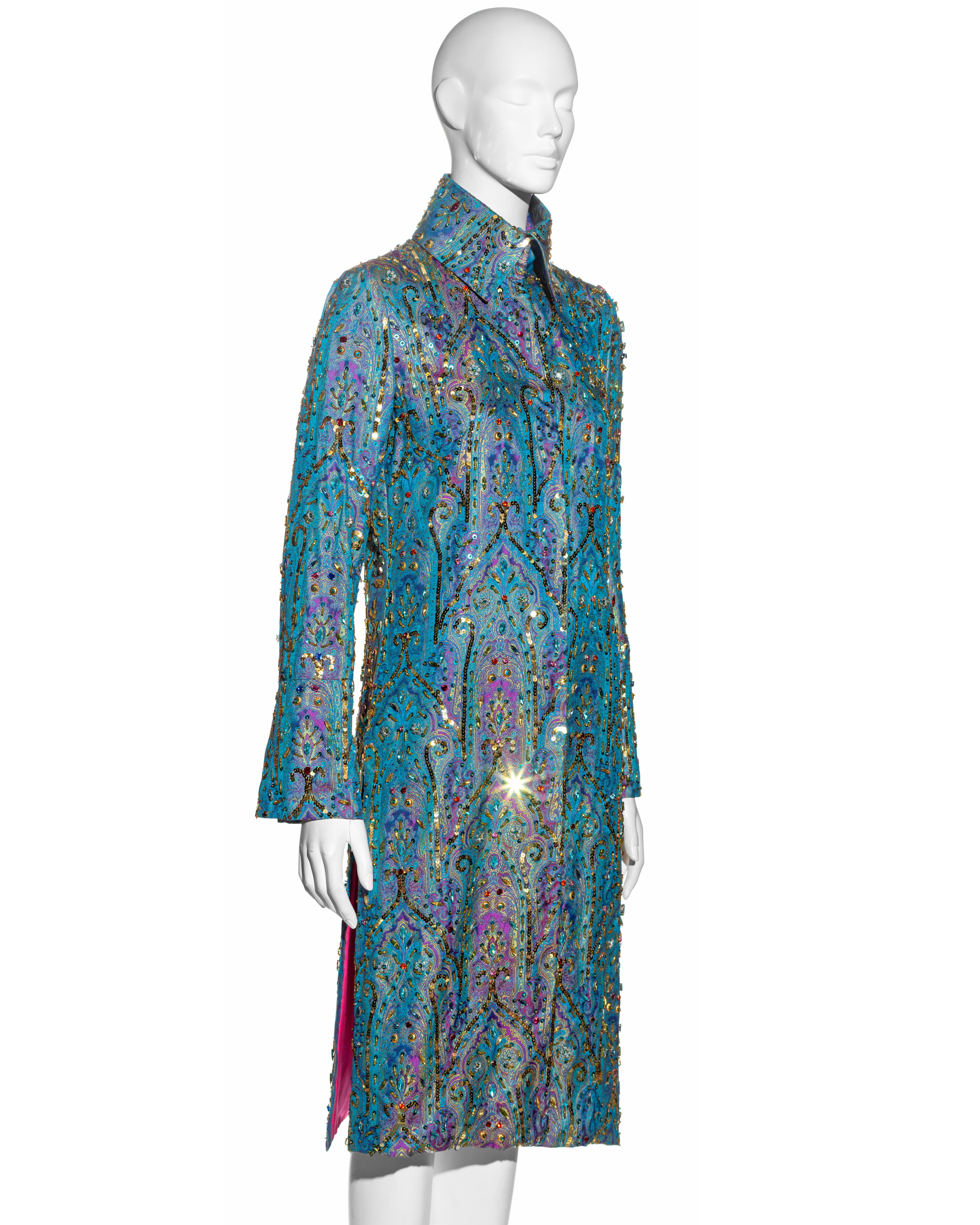 Dolce & Gabbana crystal embellished metallic silk brocade evening coat, ss 2000 For Sale 1