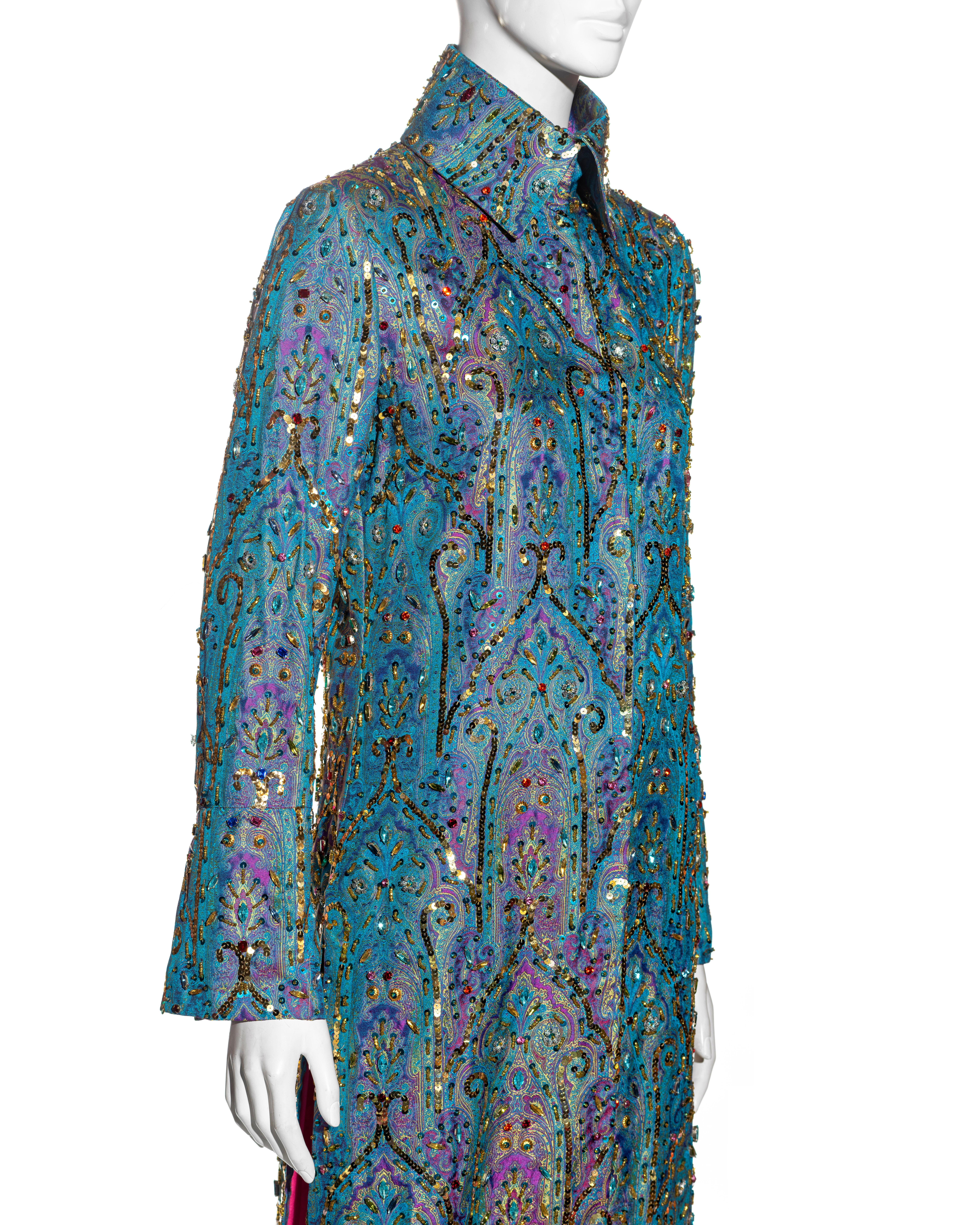 Dolce & Gabbana crystal embellished metallic silk brocade evening coat, ss 2000 For Sale 1