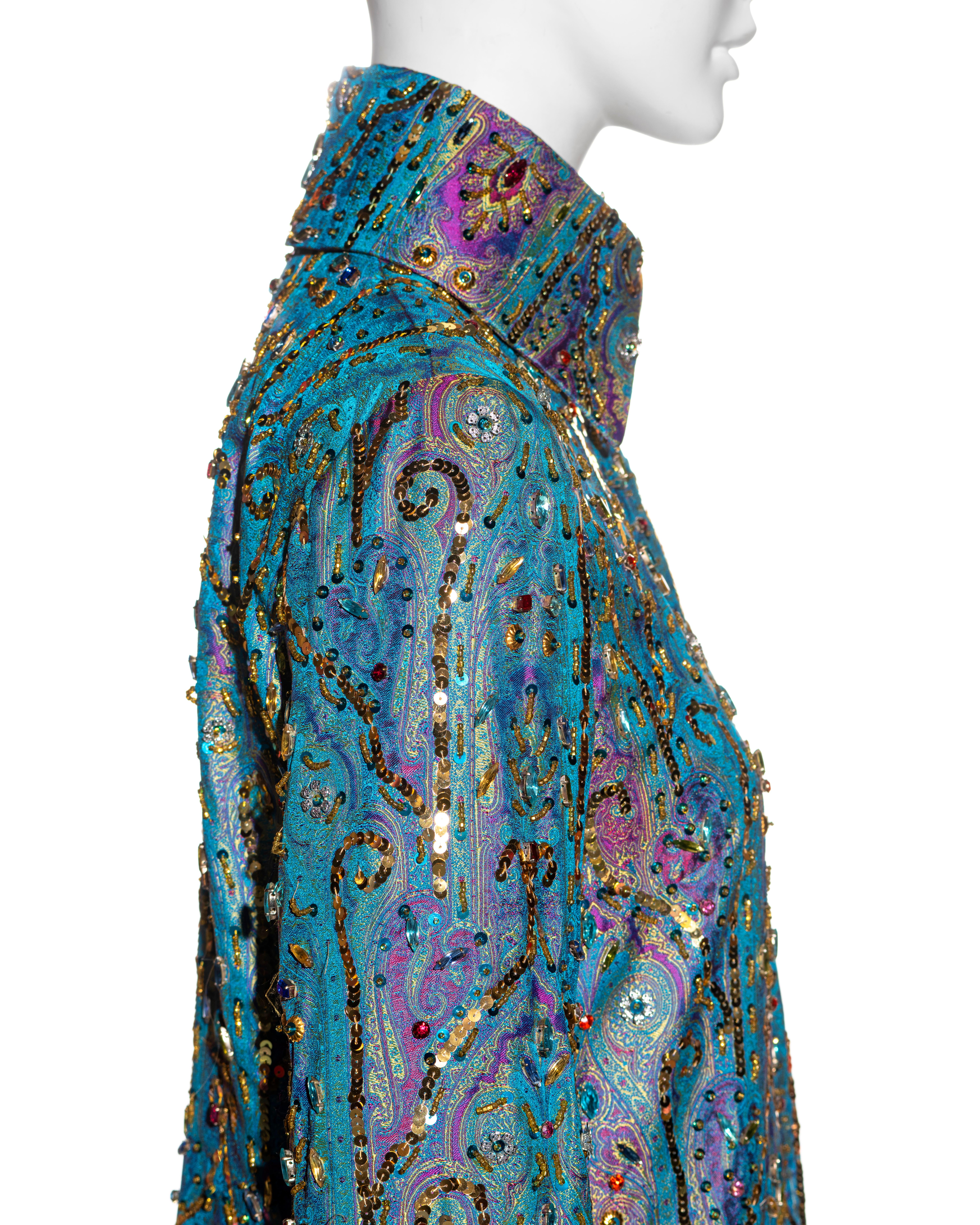 Dolce & Gabbana crystal embellished metallic silk brocade evening coat, ss 2000 For Sale 3