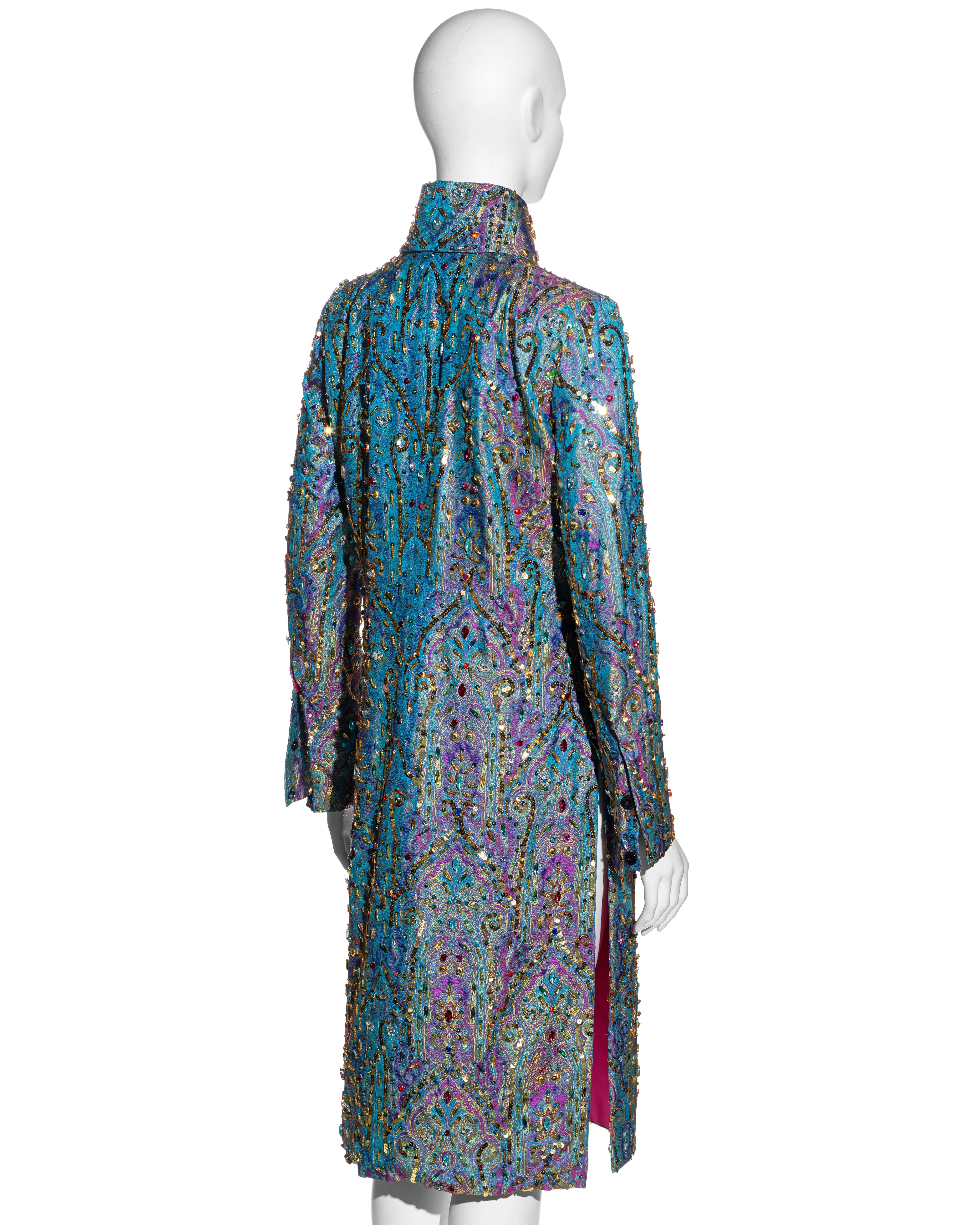 Dolce & Gabbana crystal embellished metallic silk brocade evening coat, ss 2000 For Sale 4
