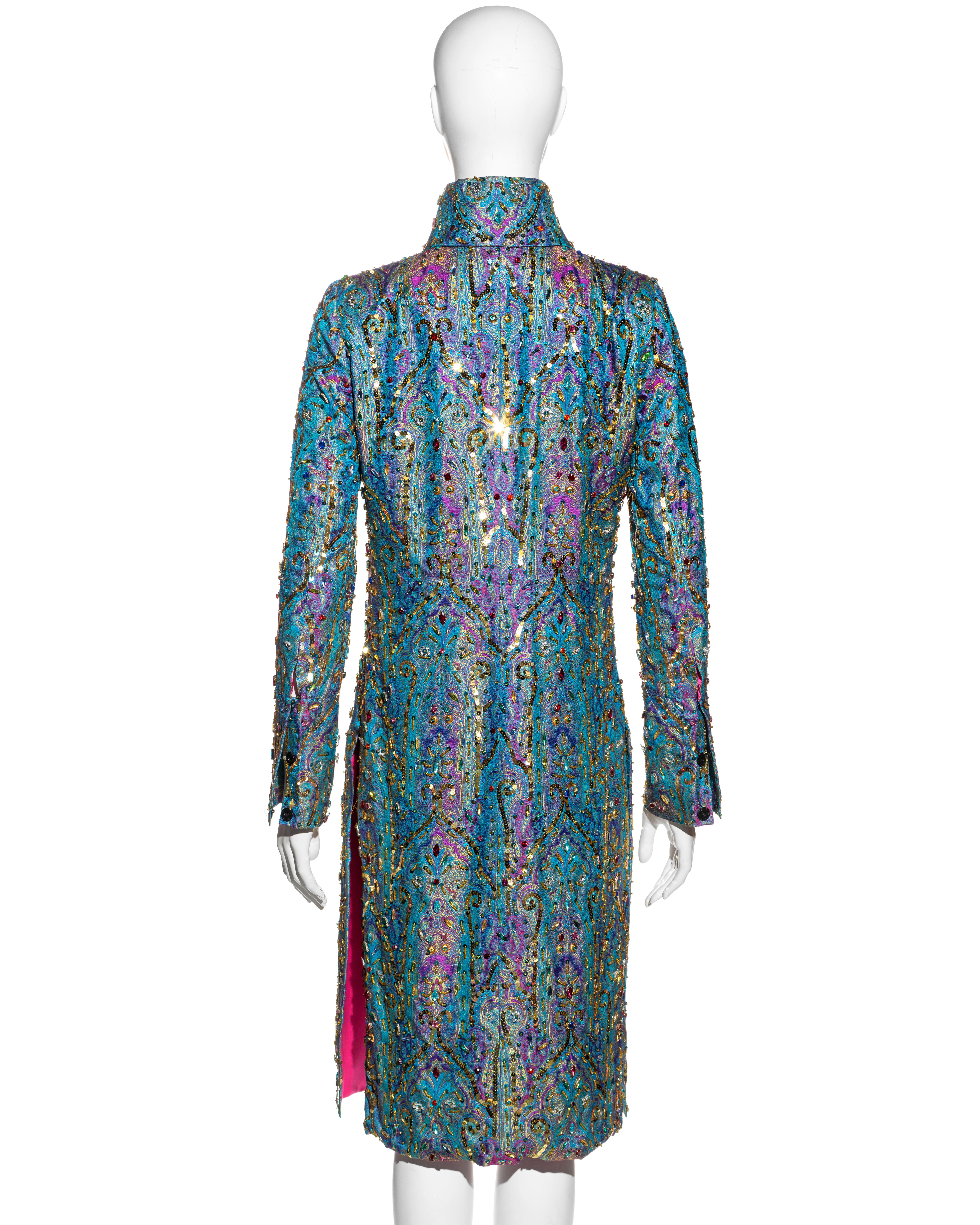 Dolce & Gabbana crystal embellished metallic silk brocade evening coat, ss 2000 For Sale 5