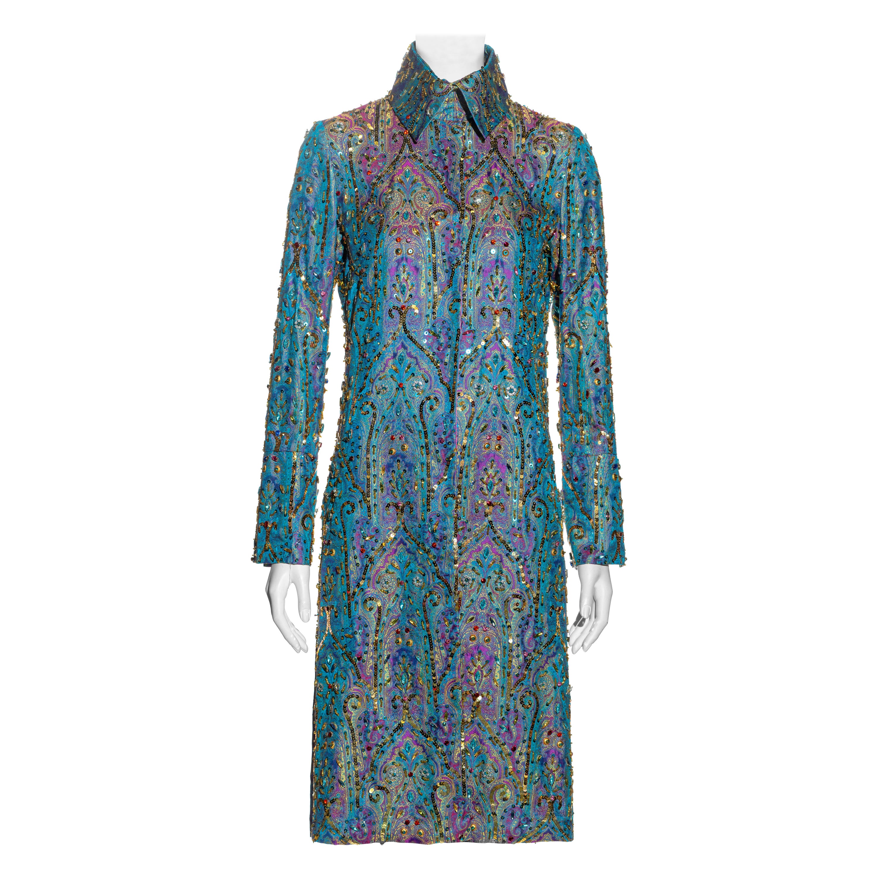 Manteau du soir Dolce & Gabbana en brocart de soie métallique orné de cristaux, printemps-été 2000