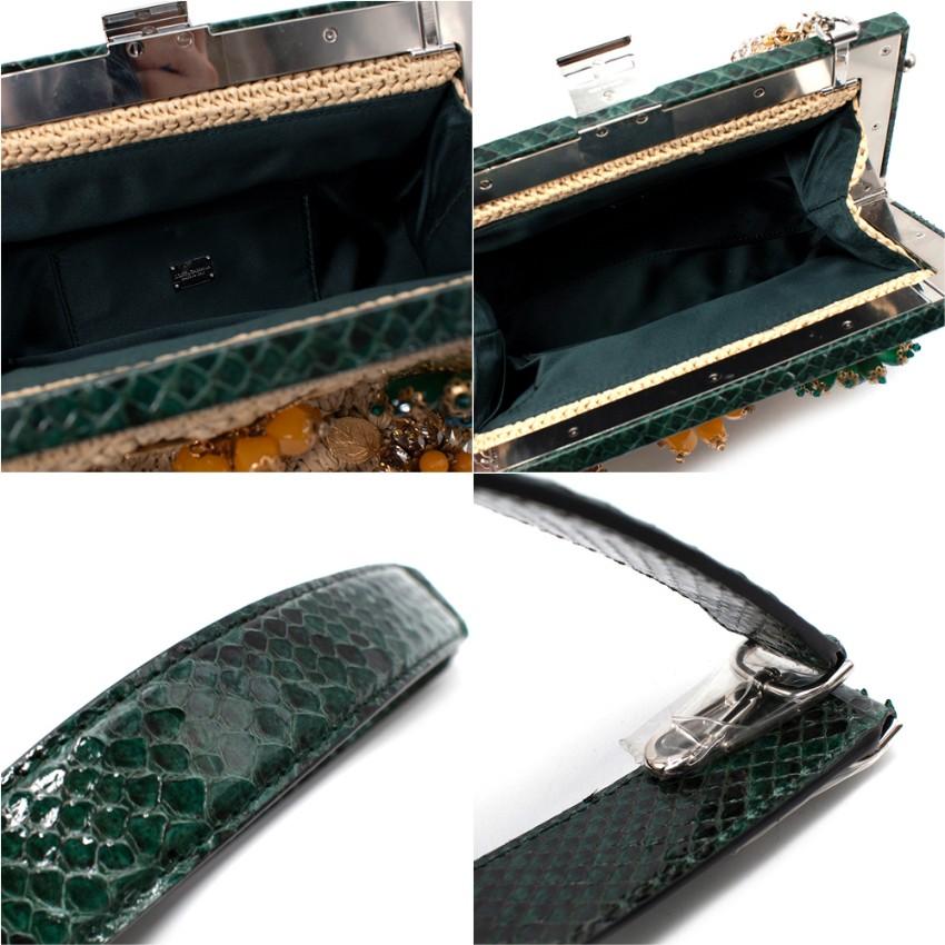 Dolce & Gabbana Crystal-Embellished Raffia Snakeskin Frame Bag For Sale 2