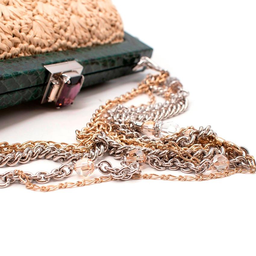 Beige Dolce & Gabbana Crystal-Embellished Raffia Snakeskin Frame Bag For Sale