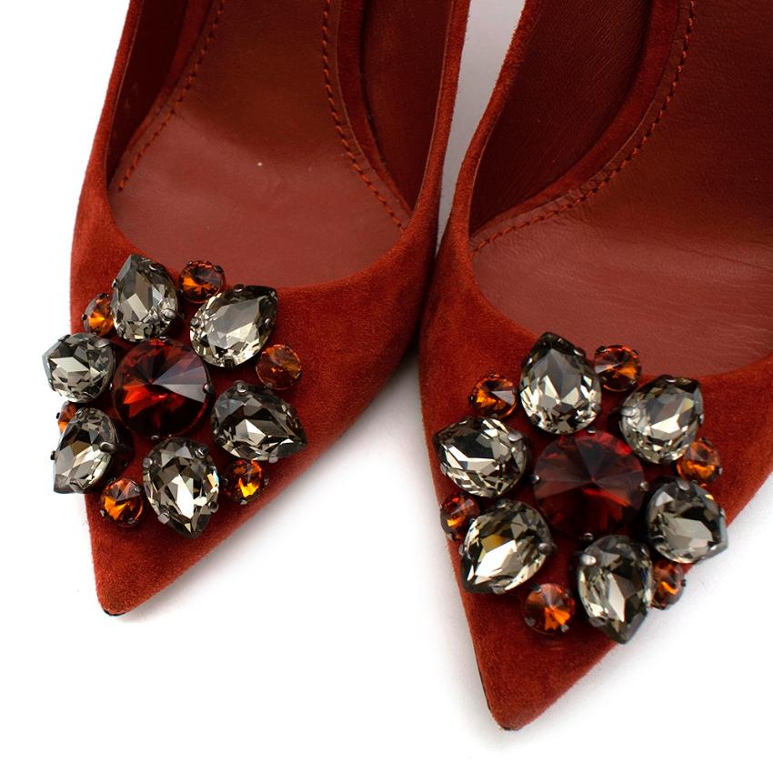 Dolce & Gabbana Crystal Embellished Rust Suede Pumps - Size 37 1
