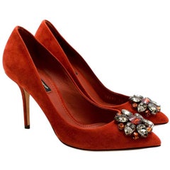 Dolce & Gabbana Crystal Embellished Rust Suede Pumps - Size 37