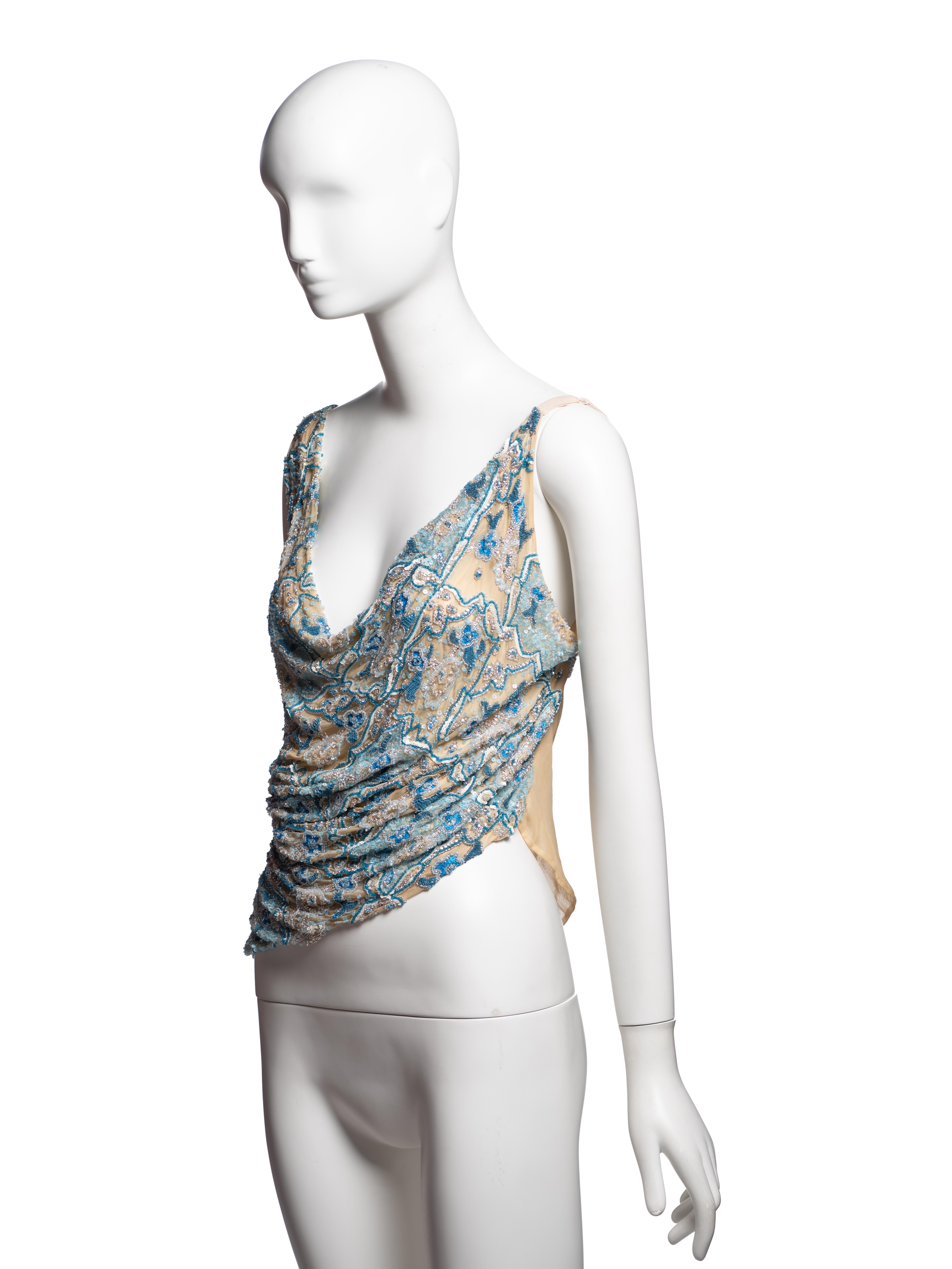 Dolce & Gabbana Top drapeado de seda adornado con cristales, FW 1999 en venta 3