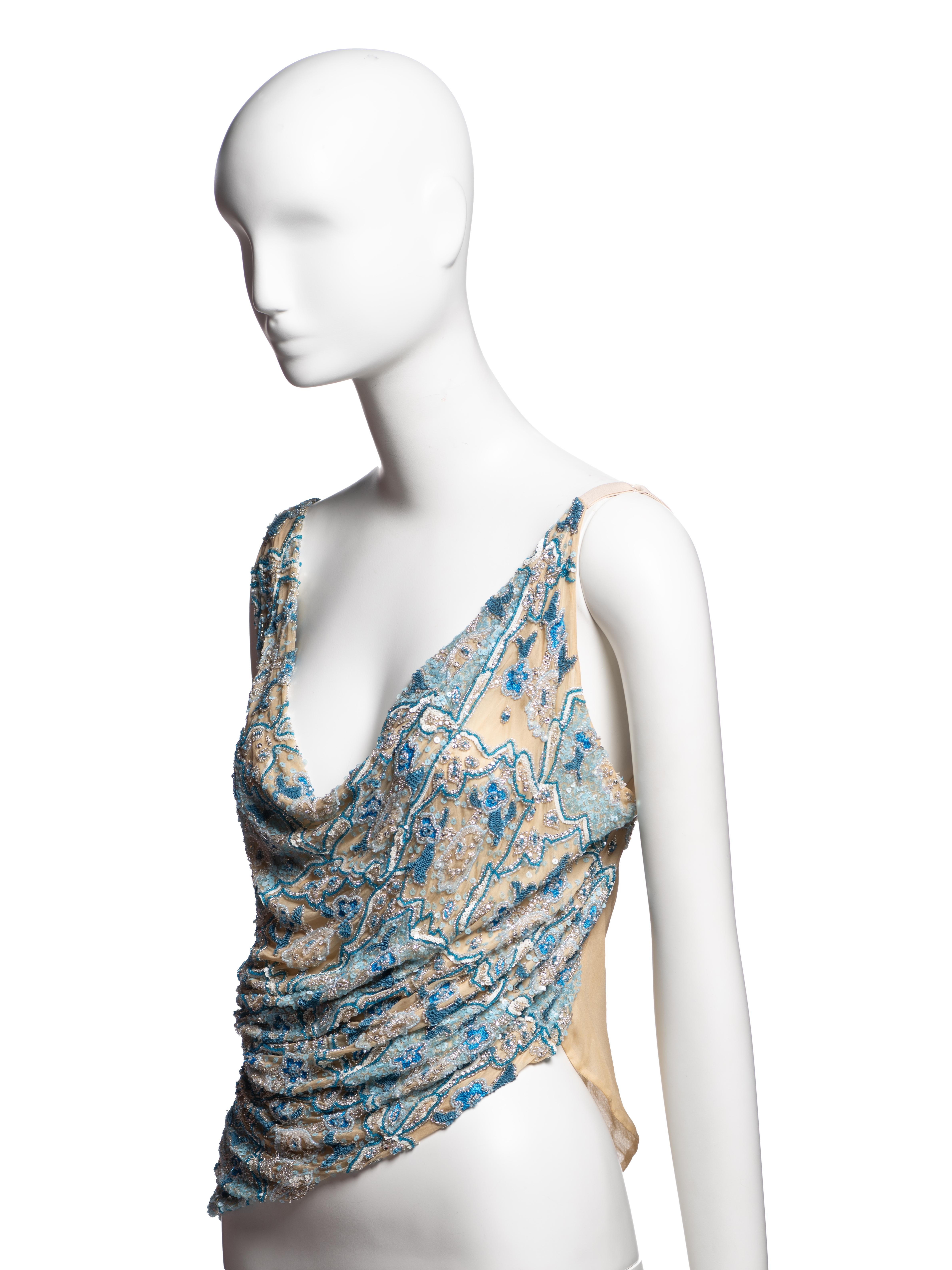 Dolce & Gabbana Top drapeado de seda adornado con cristales, FW 1999 en venta 4