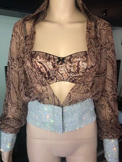 Dolce & Gabbana Crystal Embellished Silk Sheer Blouse & Bra 2 Piece Set