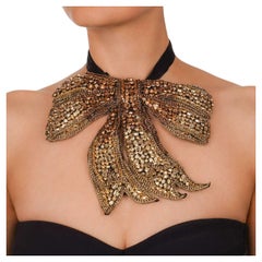 Dolce & Gabbana - Crystal Embroidered Silk Ribbon Necklace Chocker Gold Black