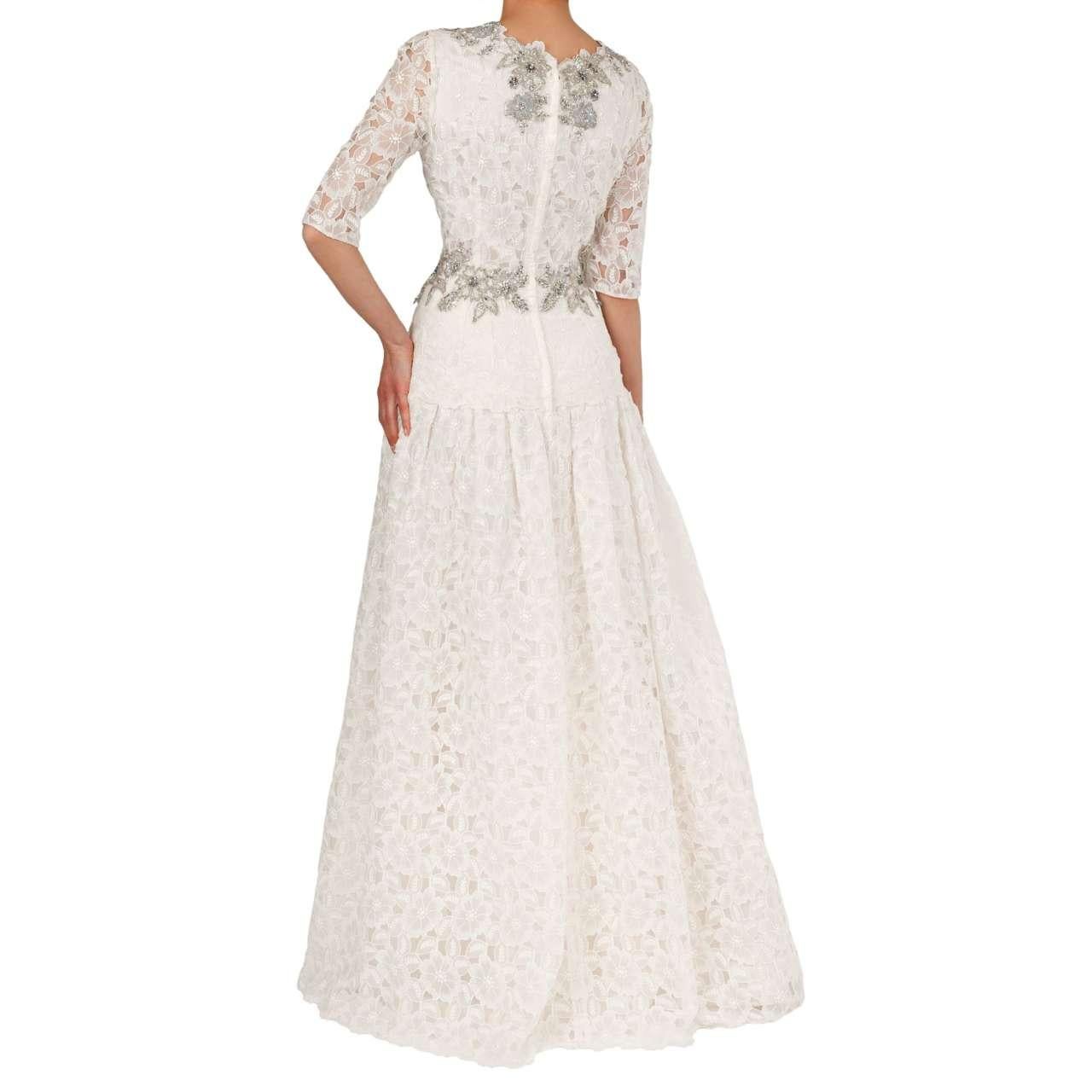 Dolce & Gabbana Crystal Embroidery Floral Lace Maxi Wedding Dress White 46 M L In Excellent Condition In Erkrath, DE
