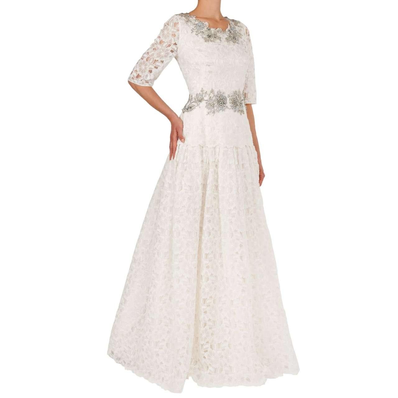 Women's Dolce & Gabbana Crystal Embroidery Floral Lace Maxi Wedding Dress White 46 M L