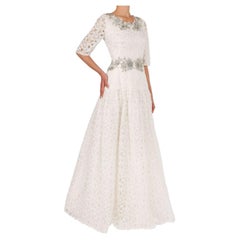 Dolce & Gabbana Crystal Embroidery Floral Lace Maxi Wedding Dress White 46 M L