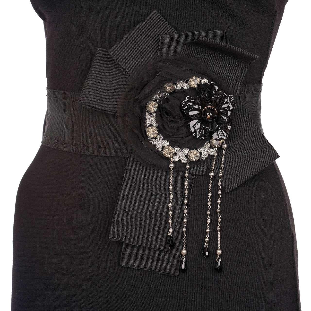 Dolce & Gabbana - Crystal Flower Bow Chain Belt Black 40 S In Excellent Condition For Sale In Erkrath, DE