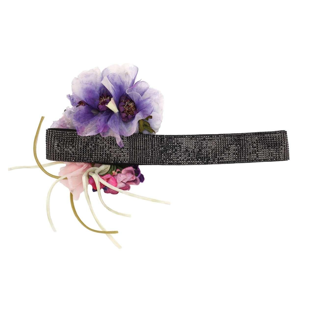 Women's Dolce & Gabbana - Crystal Flower Brooch Dress Belt Purple Black IT 40 For Sale