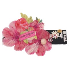 Dolce & Gabbana Crystal Flower Brooch Embroidery Dress Belt Pink Black IT 36