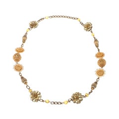 Dolce & Gabbana Crystal Flower Filigree Gold Tone Long Station Necklace