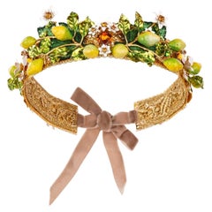 Dolce & Gabbana - Boucle diadème en forme de fleur en cristal filigrane jaune avec couronne en or