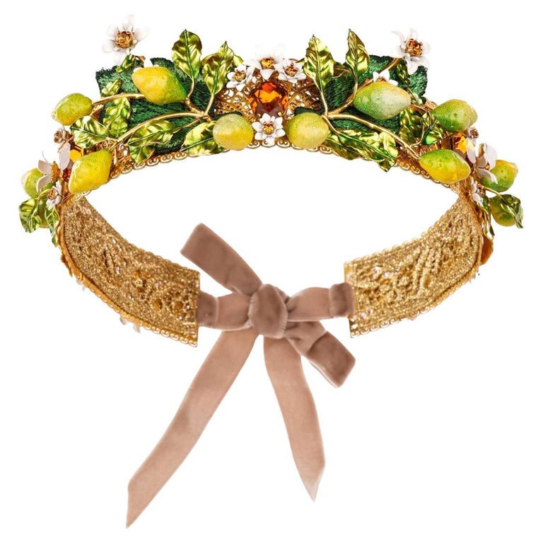 Dolce & Gabbana Diadem Headband Tiara Berry Fruit Crystal Bow Hair