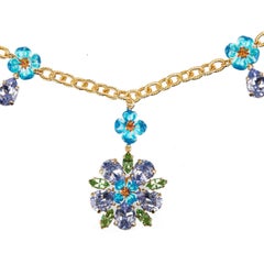 Dolce & Gabbana - Crystal Flower Necklace Chocker Blue Gold