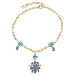 Dolce & Gabbana - Crystal Flower Necklace Chocker Blue Gold