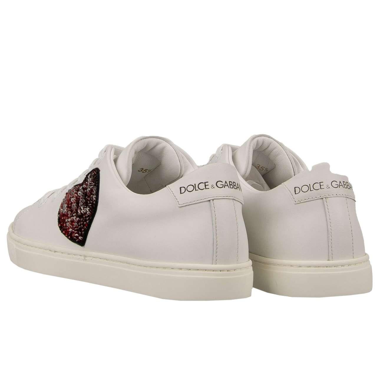 Dolce & Gabbana - Crystal Heart Love Patch Sneaker LONDON White EUR 37 In Excellent Condition For Sale In Erkrath, DE