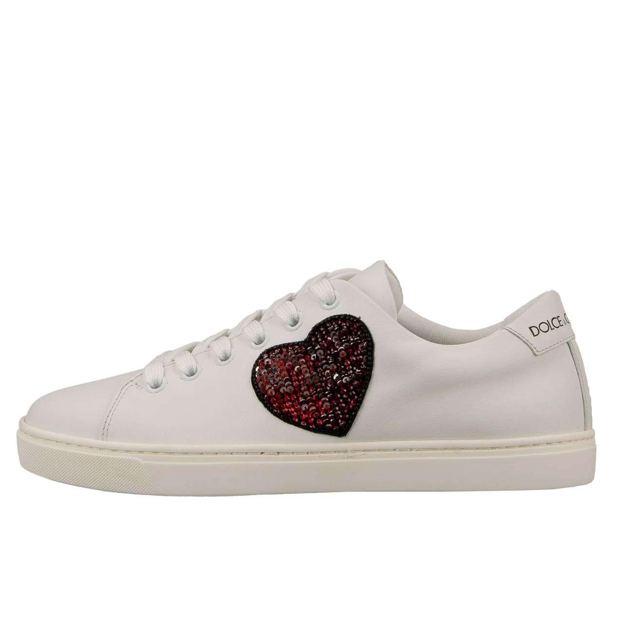 Dolce & Gabbana - Crystal Heart Love Patch Sneaker LONDON White EUR 37 For Sale 2