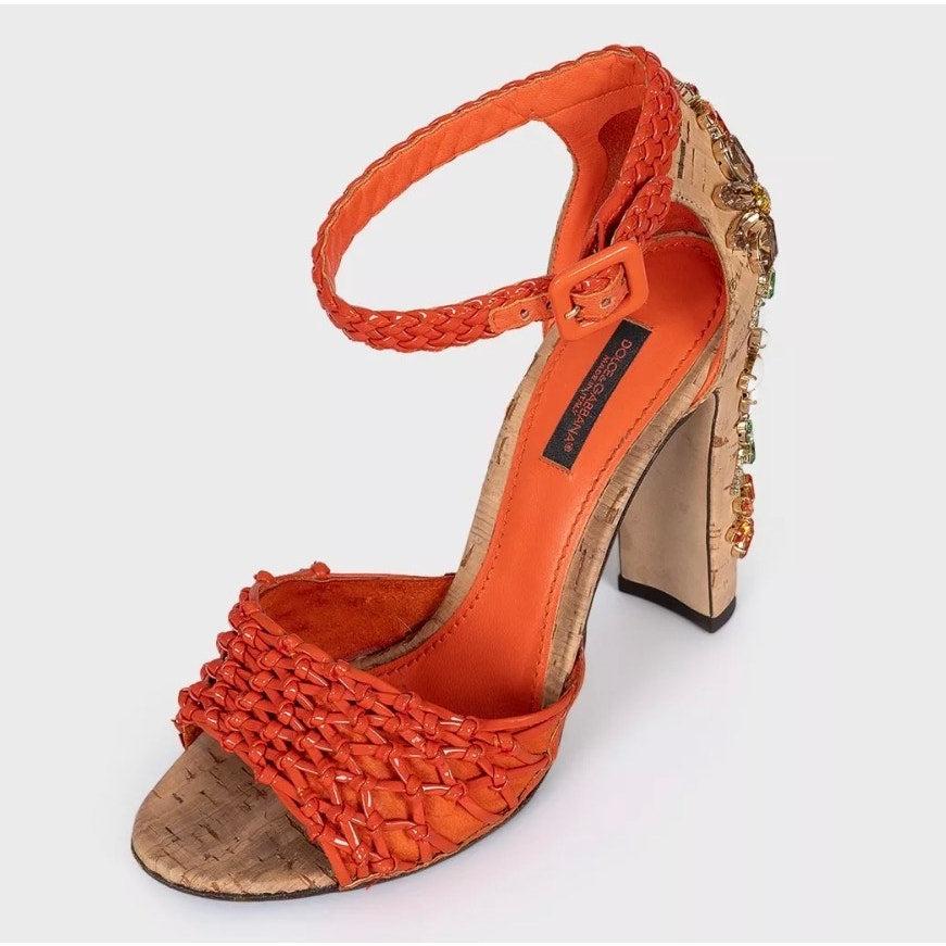 Marron Dolce & Gabbana Sandales en cuir à talon en cristal - Taille 37 en vente