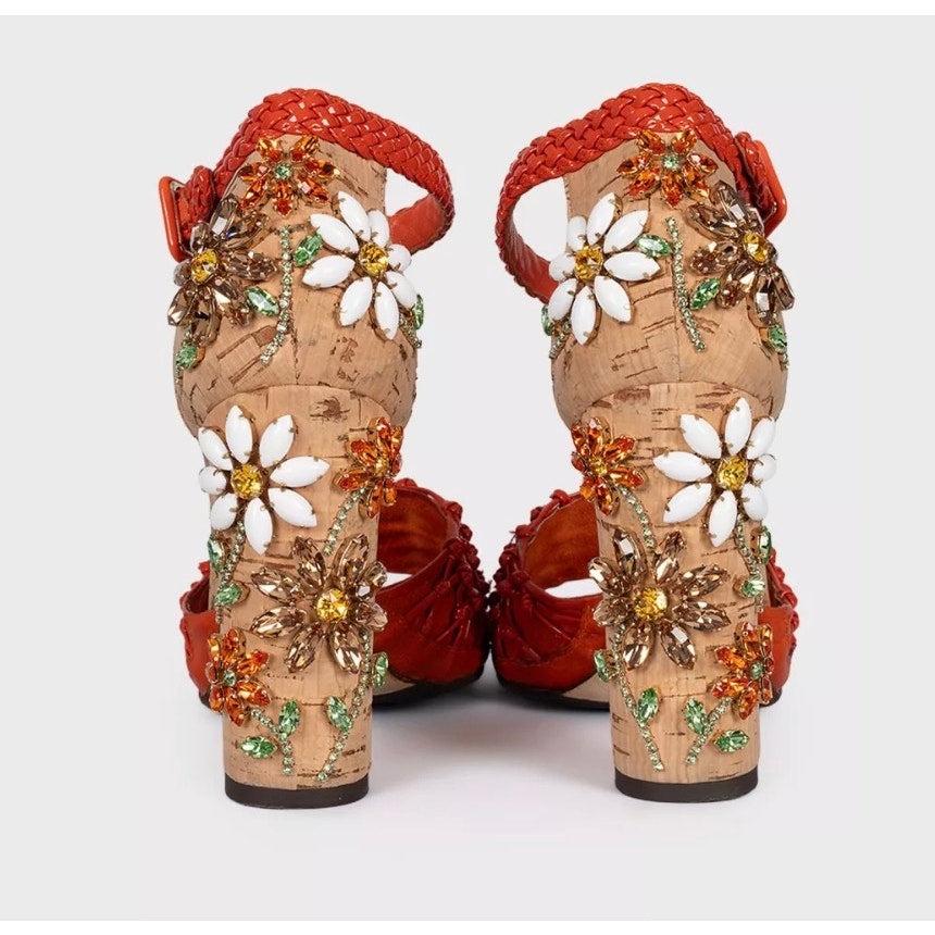 Dolce & Gabbana Sandales en cuir à talon en cristal - Taille 37 Bon état - En vente à Krakow, PL