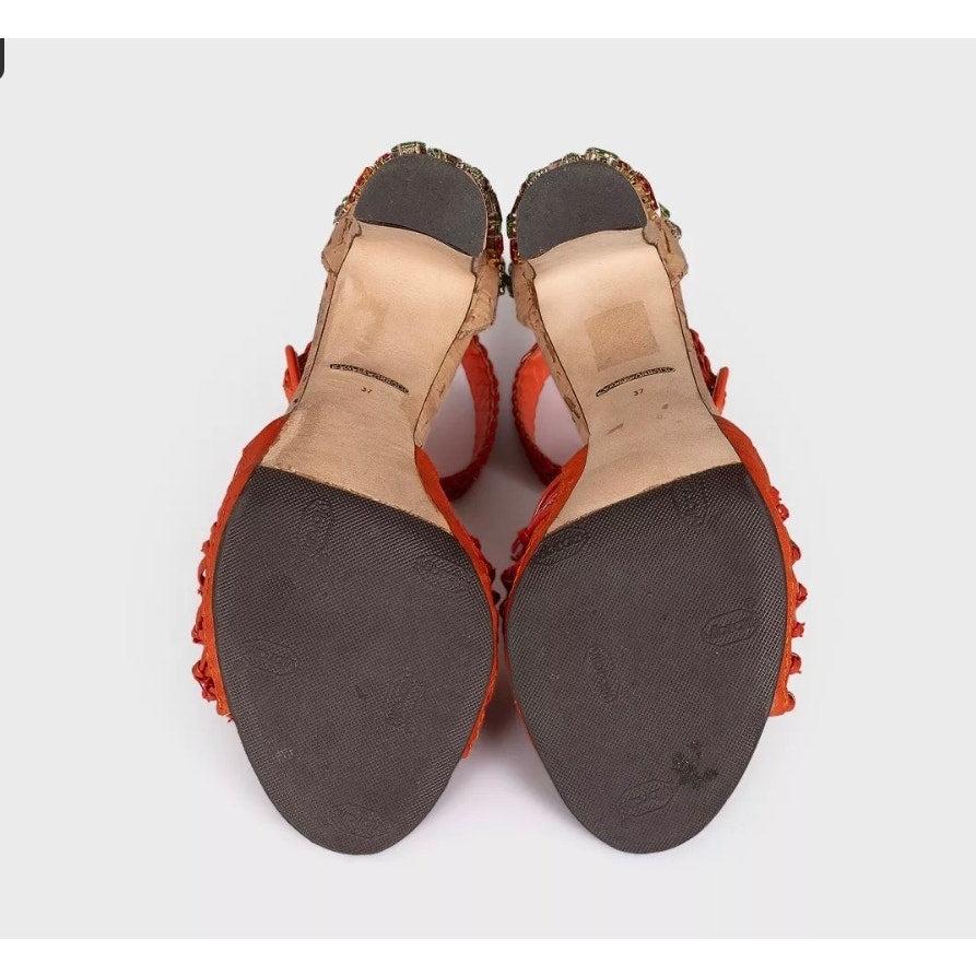 Dolce & Gabbana Sandales en cuir à talon en cristal - Taille 37 Pour femmes en vente