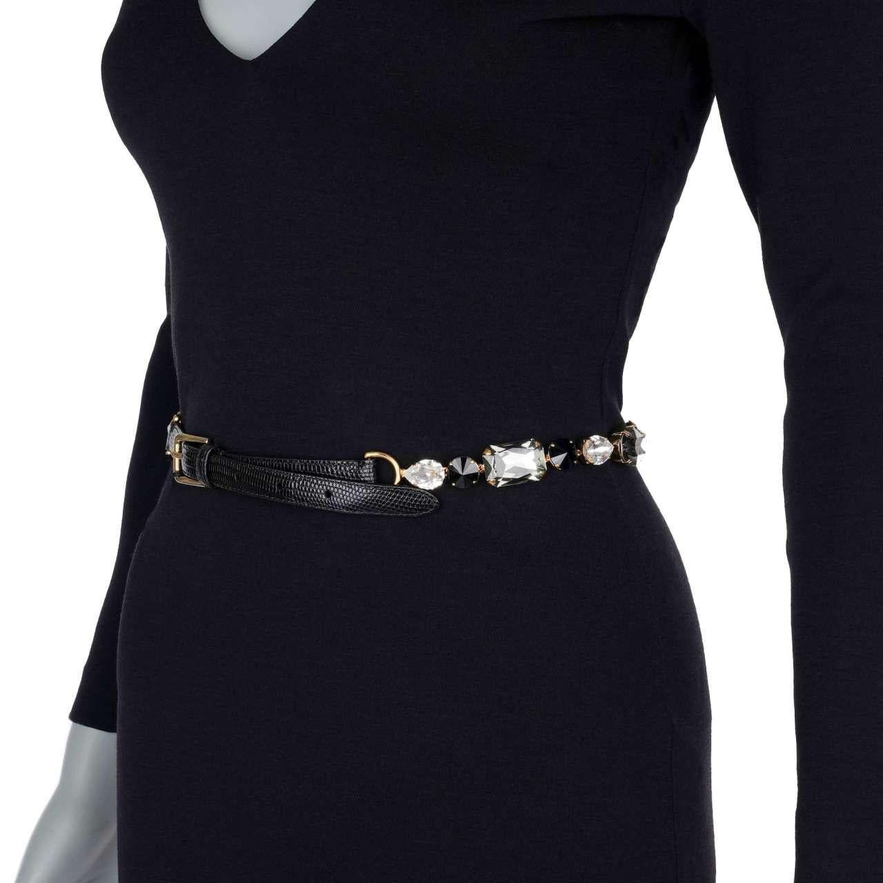 Dolce & Gabbana - Crystal Lizard Texture Chain Belt Black Gold L In Excellent Condition For Sale In Erkrath, DE