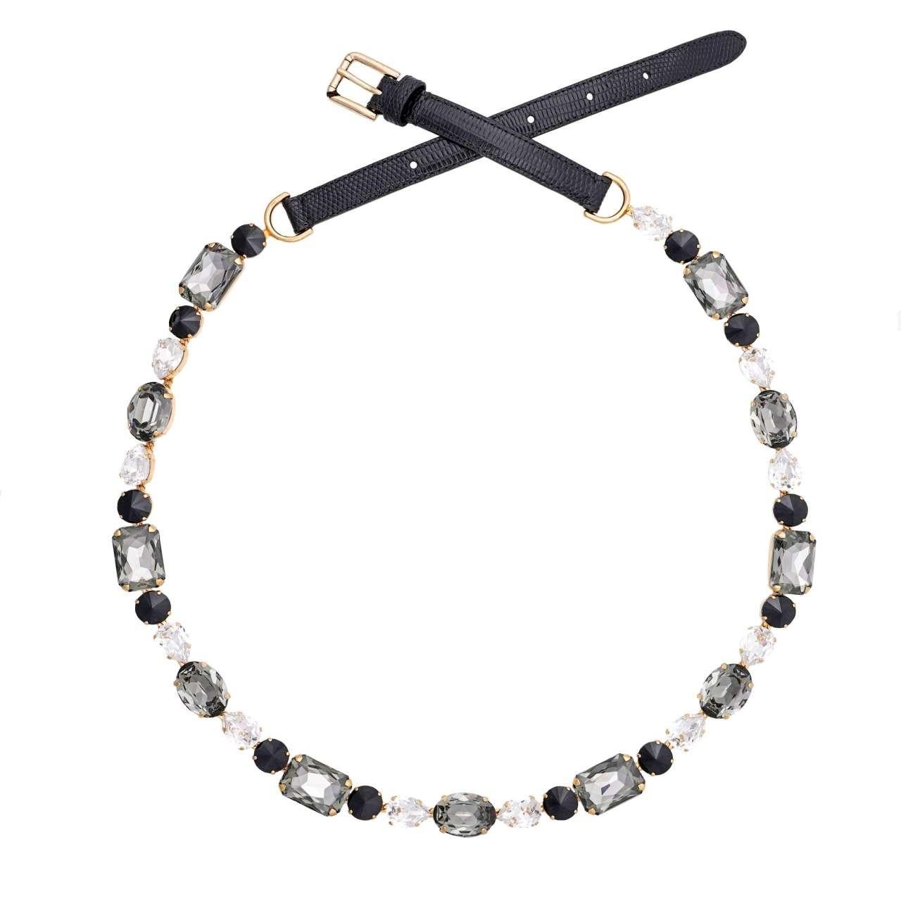 Women's Dolce & Gabbana - Crystal Lizard Texture Chain Belt Black Gold L For Sale