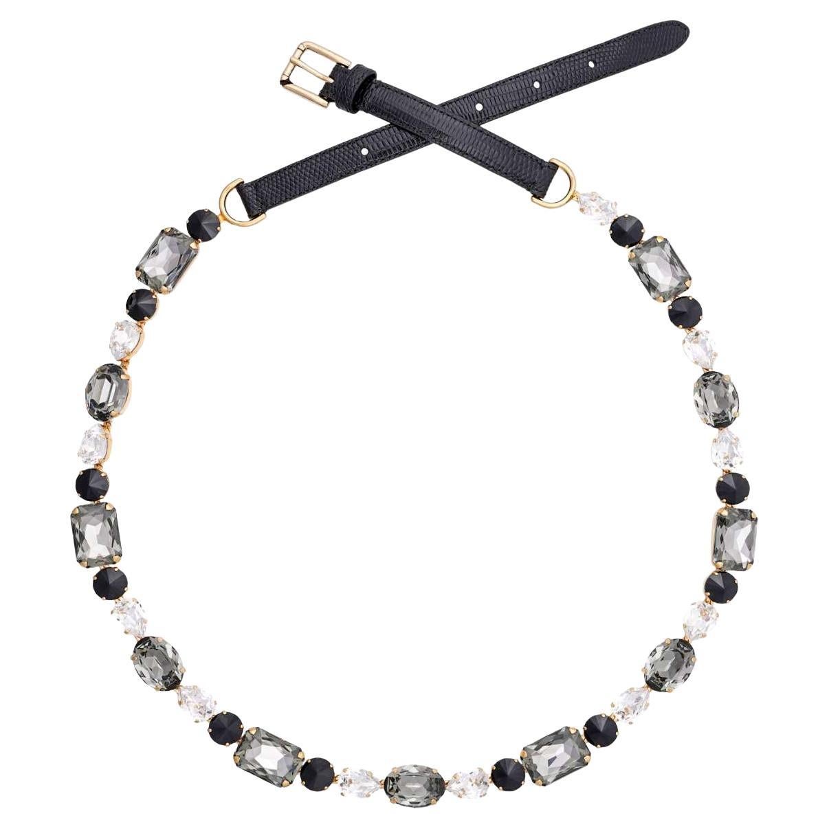 Dolce & Gabbana - Crystal Lizard Texture Chain Belt Black Gold L For Sale