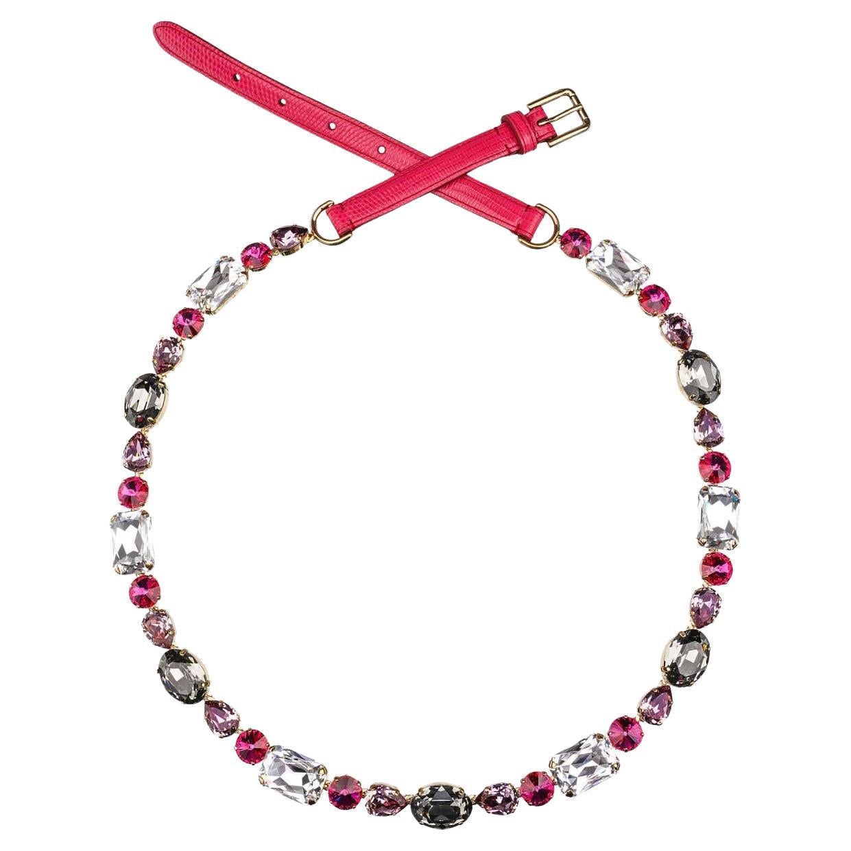 Dolce & Gabbana - Crystal Lizard Texture Chain Belt Pink Fuchsia Gold L For Sale