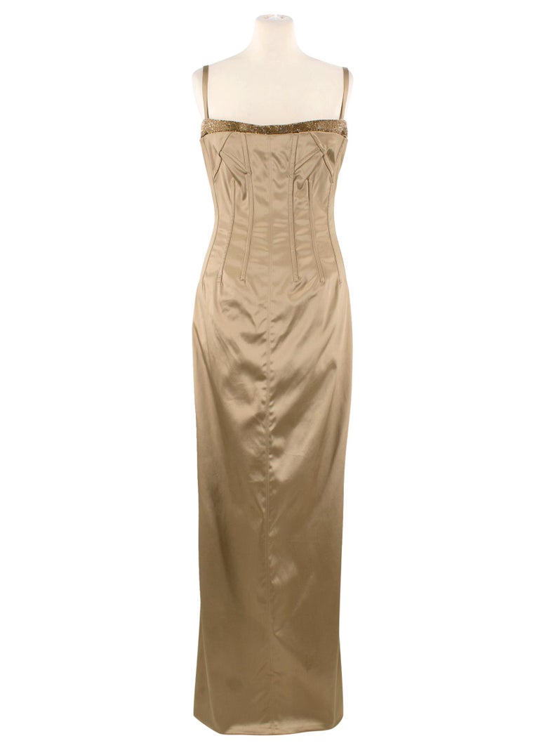 Dolce & Gabbana Crystal Gold Belt Lace Sheath Gown Dress