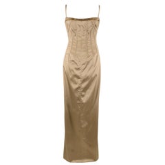 Dolce 
Gabbana Crystal Neckline Gold Satin Boned Gown US 8