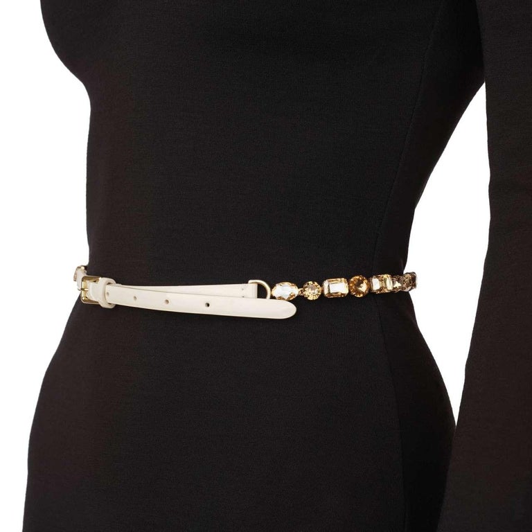 Dolce & Gabbana Light Blue Leather Crystal Chain Waist Belt