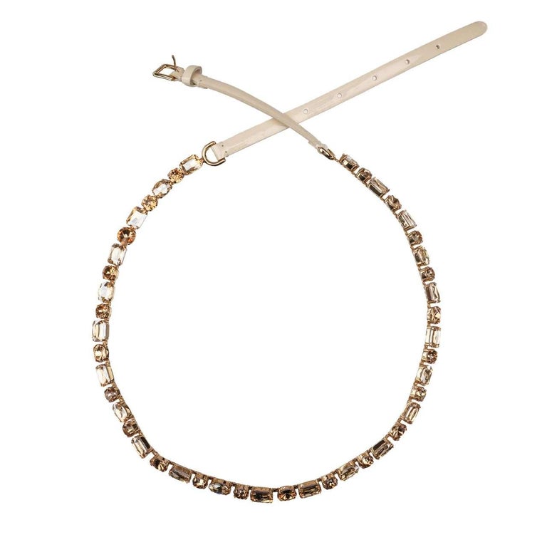 Dolce & Gabbana Light Blue Leather Crystal Chain Waist Belt main image 1