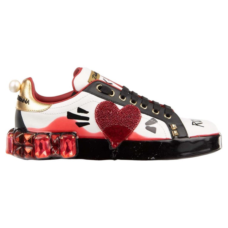 Dolce and Gabbana - Crystal Pearl Heart Royal Queen Sneaker PORTOFINO White  EUR 36 For Sale at 1stDibs