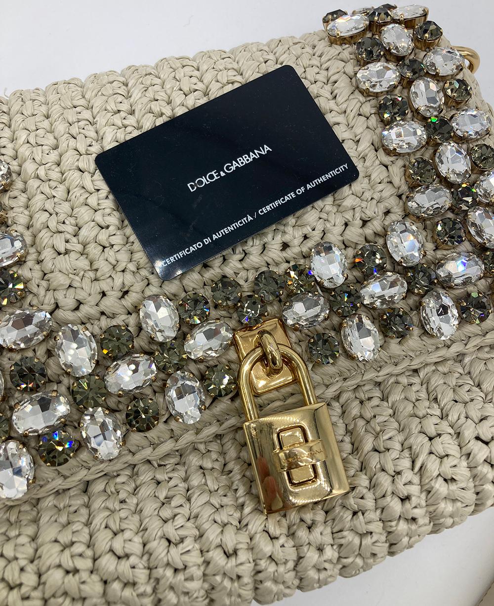 Dolce & Gabbana Crystal Raffia Flap Shoulder Bag For Sale 8