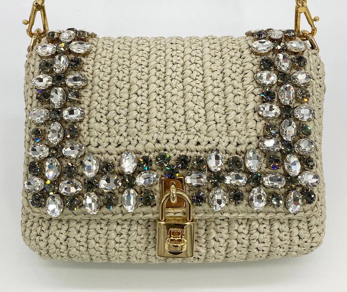Dolce & Gabbana Crystal Raffia Flap Shoulder Bag In Good Condition For Sale In Philadelphia, PA